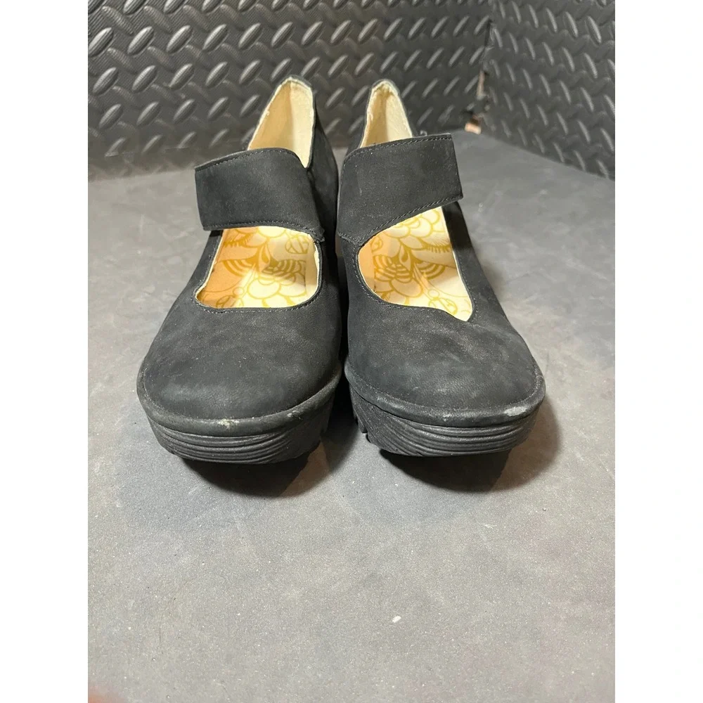 Fly London Yasi Wedge Pumps Womens 38 Black Suede‎ Mary Jane Platform Shoes